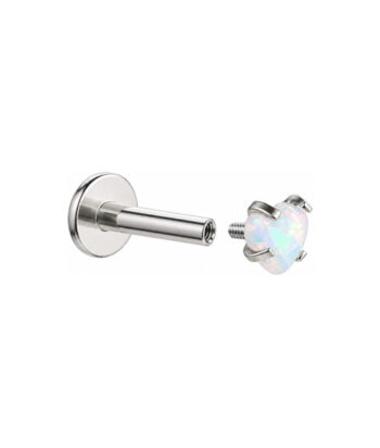 Internally Threaded Labret – White Opal Heart