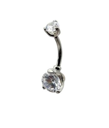 Double CZ Jeweled Belly Ring ? Internal Thread ? Crystal