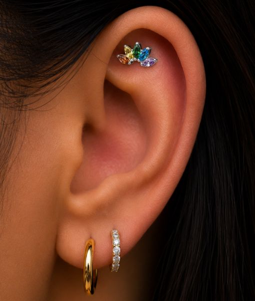 Titanium Multicolour Marquise Cluster Labret