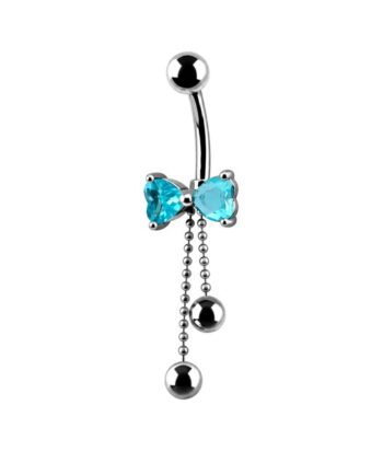Bow Dangle Belly Ring – Aqua Cubic Zirconia