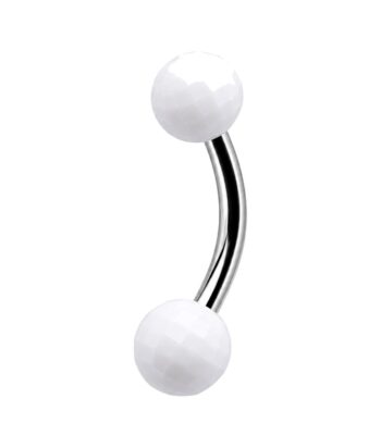 White Faceted Balls Banana Barbell