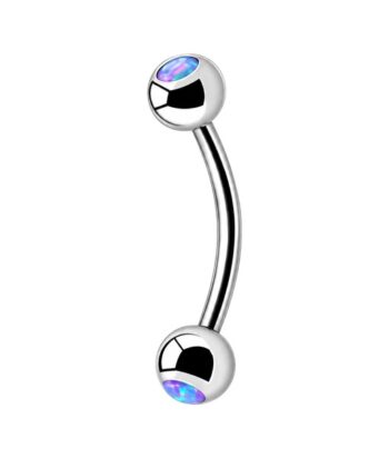Eyebrow – Micro Banana – Opal Balls – Purple – 316L Surgical Steel