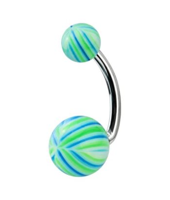 Belly Ring – Green & Aqua Stripe UV Balls