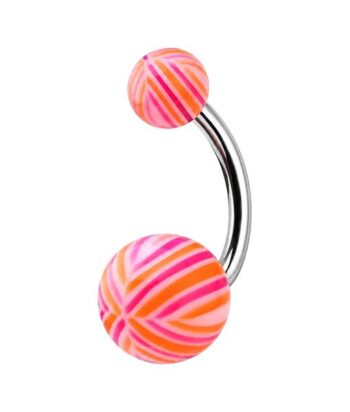 Belly Ring – Pink & Orange Stripe UV Balls