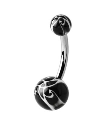 Belly Ring – Black & White UV Flower Balls