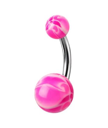 Belly Ring – Pink UV Flower Balls