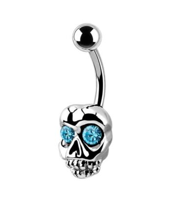 Belly Ring – Jewelled Skull With Aqua Eyes