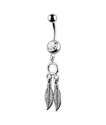 Triple Leaf Dangle Belly Ring – Clear Crystal