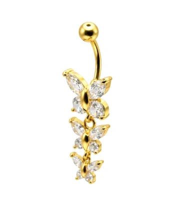 Belly Ring – Butterfly Dangle – Clear CZ – 316L Surgical Steel
