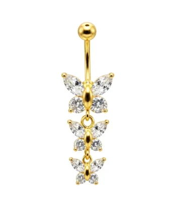 Belly Ring – Butterfly Dangle – Clear CZ – 316L Surgical Steel