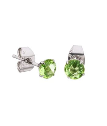 Peridot Set Steel Ear Studs (Round) By Pair