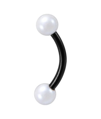 Black Micro Banana With White Synthetic Pearls
