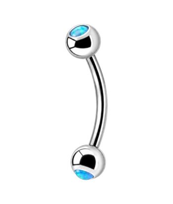 Eyebrow – Micro Banana – Opal Balls – Light Blue – 316L Surgical Steel