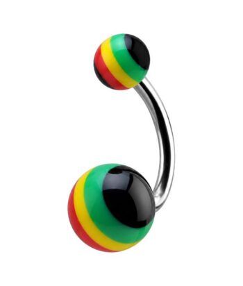 Belly Ring – Rasta Acrylic Balls – Red, Yellow & Green